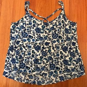 Blue and white floral tank top